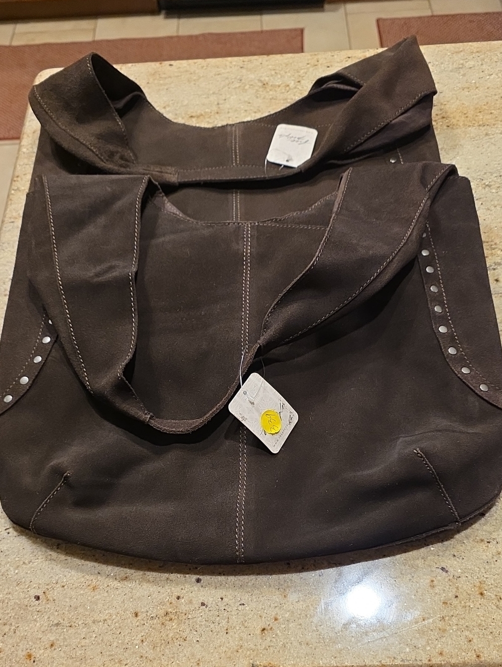 Free People Rori Suede Studded Tote Bag - Espresso Chocolate Brown NWT - Picture 9 of 9